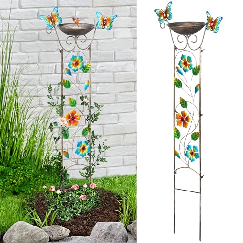 Lewis & Wayne Metal Freestanding Bird Bath & Garden Trellis 45" (Floral Butterfly)
