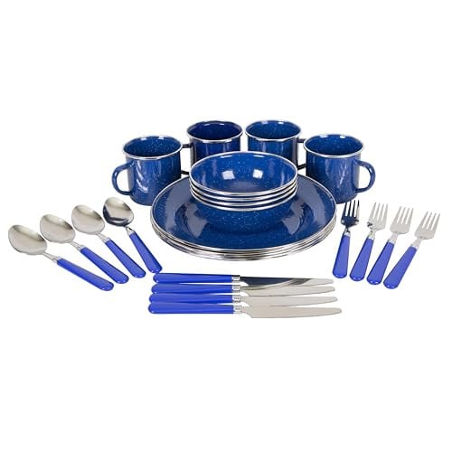 Stansport Deluxe 24-Piece Enamel Tableware Set - Blue Deal