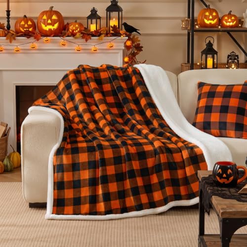 BEDELITE Sherpa Blanket Orange & Black 50"x60"