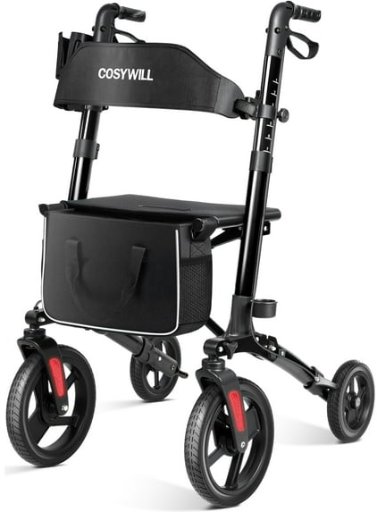COSYWILL Foldable Rollator Walker with 10" Big Wheels