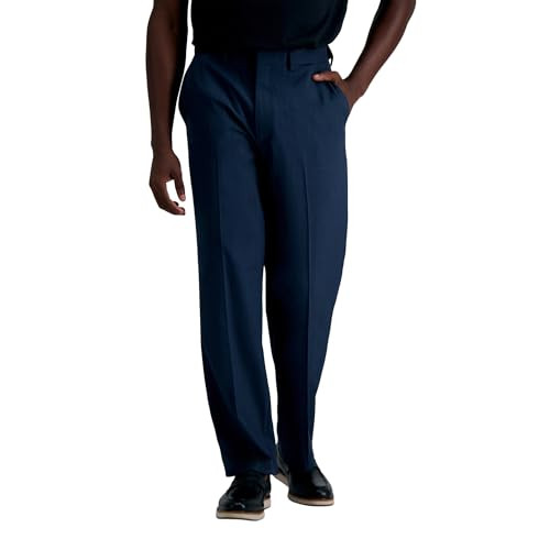 Haggar Men's Premium Comfort Classic Fit Flat Front Patterned Dress Pants - Blue