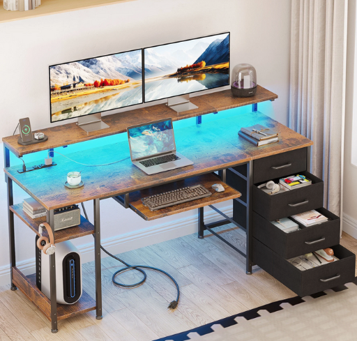 Sofanext 55 inch Office Desk with Power Outlet and Adjustable Monitor Stand