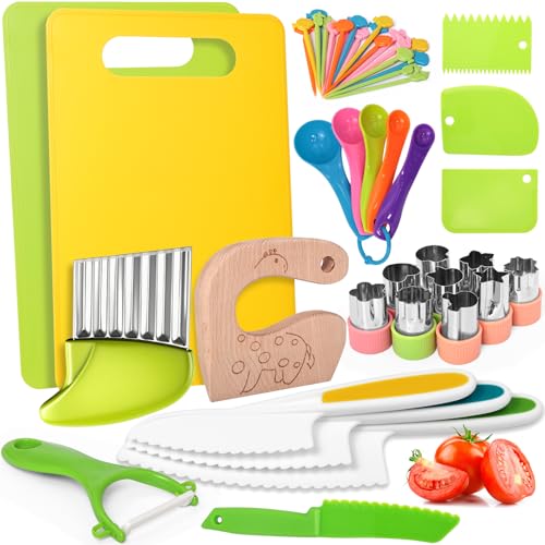 46-Pc Reaeon Montessori Kids Knife Set w/ Cutting Board Crinkle Cutters Deal
