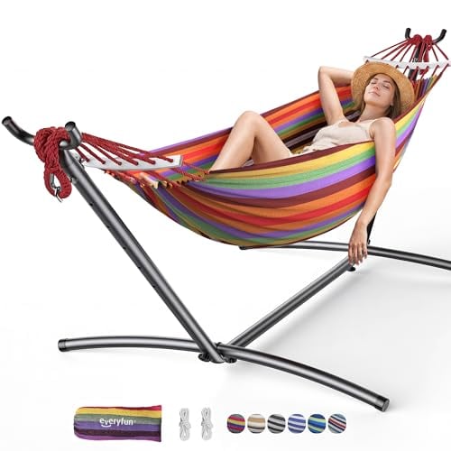 Everyfun 600-Lb Capacity 2-Person Hammock w/ Steel Stand & Carrying Bag (Rainbow) Deal