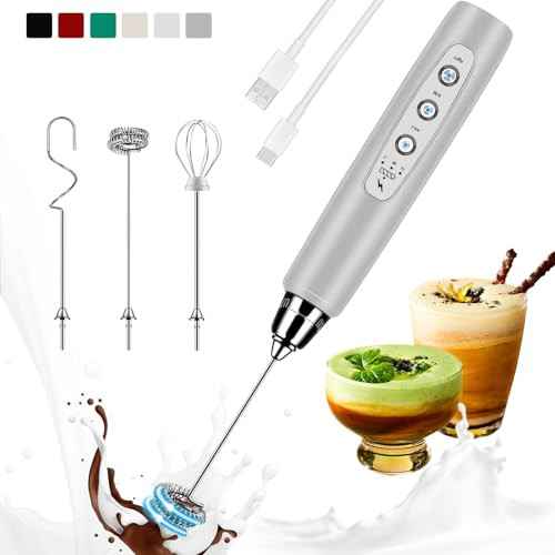 Colarlemo 3-Speed USB-C Rechargeable Milk Frother Wand w/ 3 Heads
