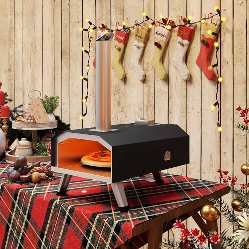 YITAHOME 12" Outdoor Tabletop Pizza Oven w/ Rotating Stone & Built-in Thermometer