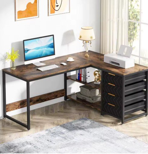 Tribesigns L Shaped Computer Desk with Storage Drawers, 59 inch