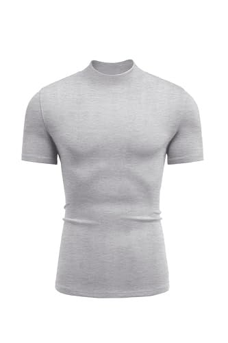 COOFANDY Men's Short Sleeve Mock Neck Shirts (Light Gray)