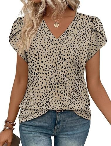 WIHOLL Petal Sleeve V Neck Tops