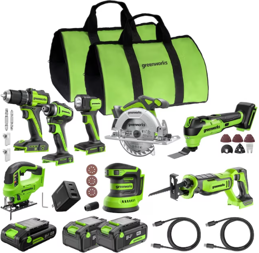 Greenworks 24-volt 8-Tool Brushless Power Tool Combo Kit with 3 Batteries