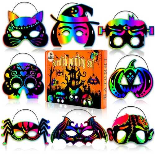 Halloween Rainbow Scratch Art Mask Kit 32-Piece