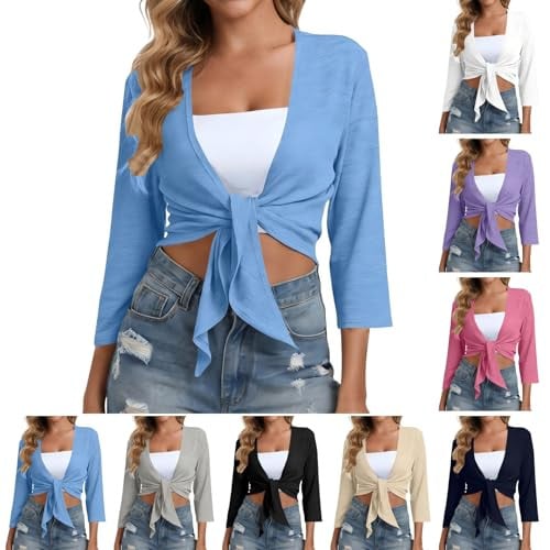 3/4 Sleeve Tie Front Cardigan Deal