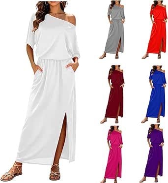 Women Off Shoulder Short Sleeve Maxi Dresses