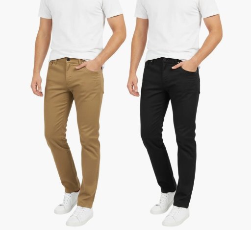 Men's 2 Pack Chinos Slim Fit Stretch Pants