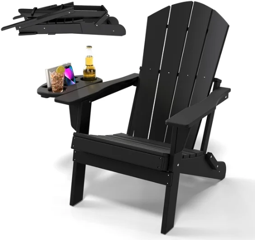 FOOWIN Folding HDPE Adirondack Chair with 4 in 1 Cup Holder Tray