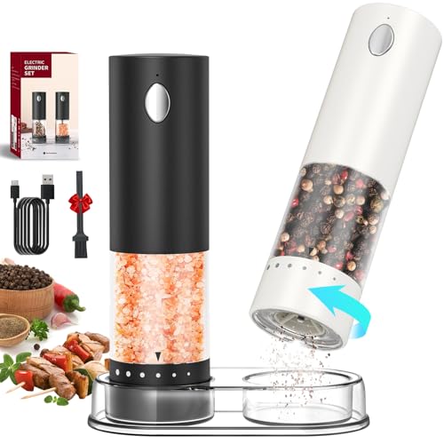 Circle Joy Rechargeable Electric Salt & Pepper Grinder Set w/ LED Light & Storage Base (Black & White) Deal