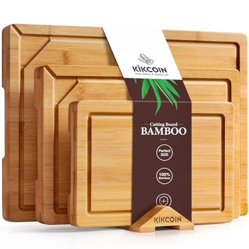 3-Piece Kikcoin Self Draining Bamboo Cutting Boards w/ Stand Deal