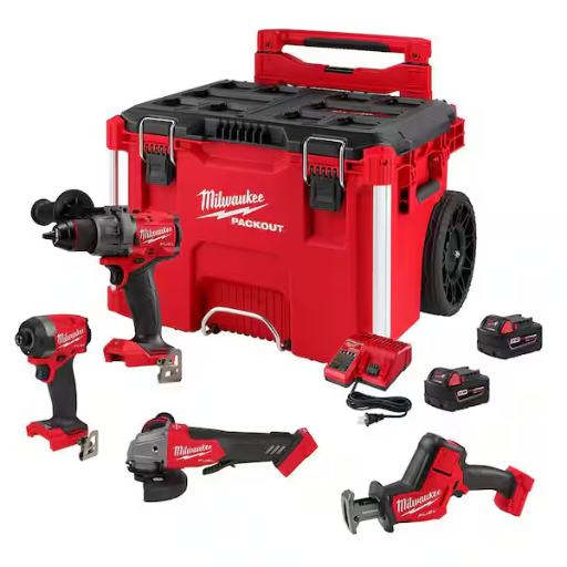 Milwaukee M18 FUEL 18V 4-Tool Combo Kit w/ (2) 5.0 Ah Battery & PACKOUT Tool Box