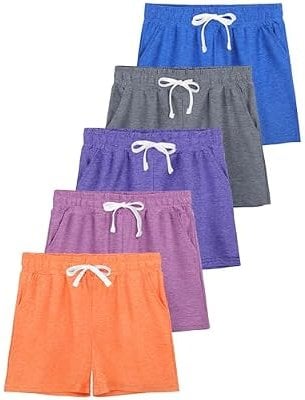 5-Pack Girls Athletic Shorts with Drawstring Pocket Deal
