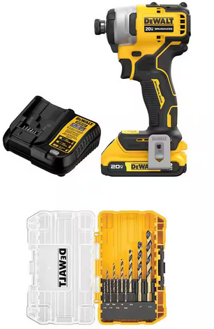 Dewalt ATOMIC 20V MAX 1/4 in. Impact Driver Kit & Drill Bit Set w/2Ah Battery & Charger