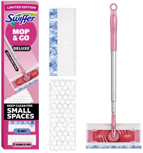 Swiffer Pink Limited Edition Mop & Go Deluxe 1 Device, 6 Mop Refills, 2 Sweep Refills Deal