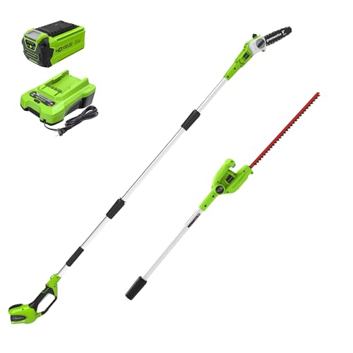 Greenworks 40V 8" Cordless Battery Pole Saw and Hedge Trimmer Attachment 2.0 ah