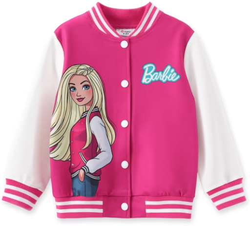 Barbie Girls Bomber Jacket Graphic and Letter Print Colorblock Lightweight Sweatshirt Varsity Jacket Girl Sizes 3-10 Deal