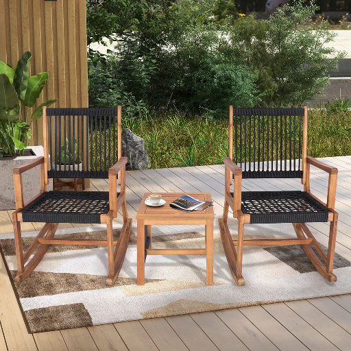 Costway 3-Piece Patio Acacia Wood Bistro Table Rocking Chair Set Deal
