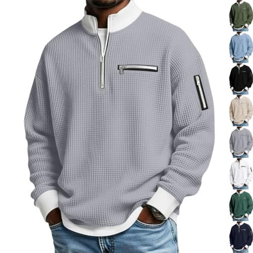 Quarter Zip Men Waffle Oversized Shirt Deal