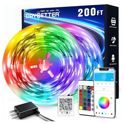 DAYBETTER Smart RGB LED Strip Lights w/ App & Remote Control 200'