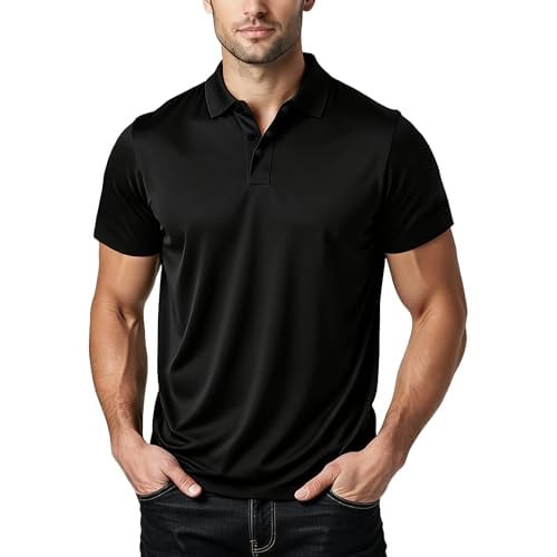 BKMBKM Men's Quick Dry Moisture Wicking Slim Fit Polo Shirt (Black) Deal
