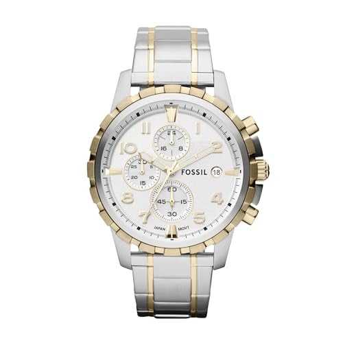 Fossil Men's Dean Quartz Stainless Steel Chronograph Watch, Gold/Silver Deal