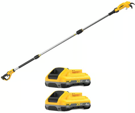 DEWALT 20V MAX XR 2x 4Ah Battery + Charger Kit with 1-1/2in Cordless Pole Pruner