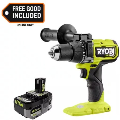 Ryobi ONE+ HP 18V Brushless Cordless 1/2 in. Hammer Drill with ONE+ 18V 4.0 Ah HIGH PERFORMANCE Battery Deal