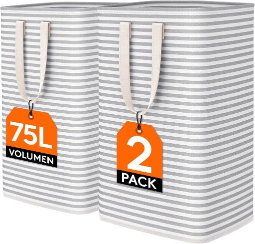 Lifewit 2 Packs Freestanding Clothes Hamper with Carry Handles, Gray, 2 x 75L Deal