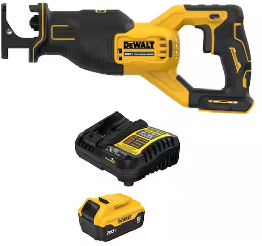 DeWalt 20V MAX Cordless Brushless Reciprocating Saw with 5.0 Ah Battery and Charger