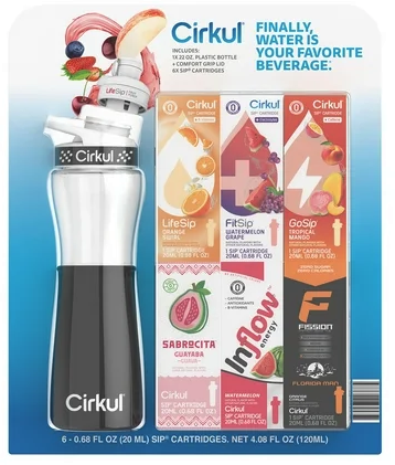 Cirkul 22-Oz Plastic Water Bottle + Sleeve & 6-Flavor Cartridges