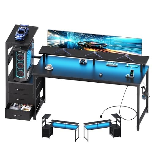 DUMOS L Shaped Gaming Desk with Shelves Storage Drawers 58'' Deal