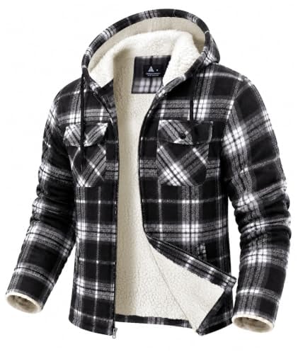 GEEK LIGHTING Men's Flannel Shirts Jacket Sherpa Lined Plaid Zipper Hoodie Deal