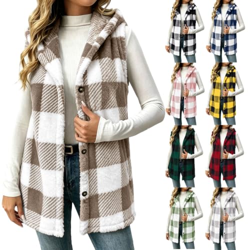 Plaid Fleece Vest Jackets with Hood Deal