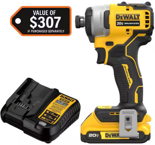 DEWALT Atomic 20V Max Brushless Compact 1/4 in. Impact Driver Kit with 2.0Ah Battery