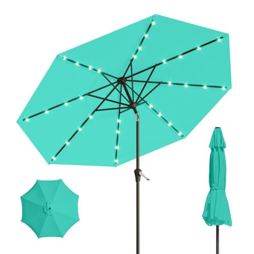 9' Solar Umbrella with 32 LED Lights