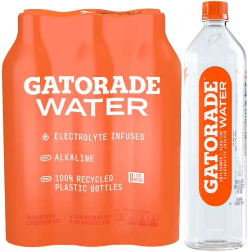 Gatorade Purified Electrolyte Water, Unflavored, 1 Liter Bottles, 6 Pack Deal