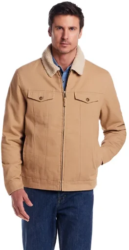 Men's Zip Front Sherpa Collar Trucker Jacket (White Pepper, Sizes S-2XL)