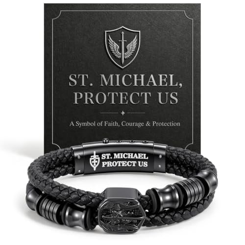 St Michael Protect Us Bracelet Black Leather Adjustable Fit Deal