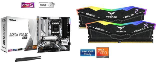 Asrock B650M Pro RS Wi-Fi Motherboard + 16GB (8GBx2) DDR5-6000 CL38 Team Group Delta RGB Desktop Memory