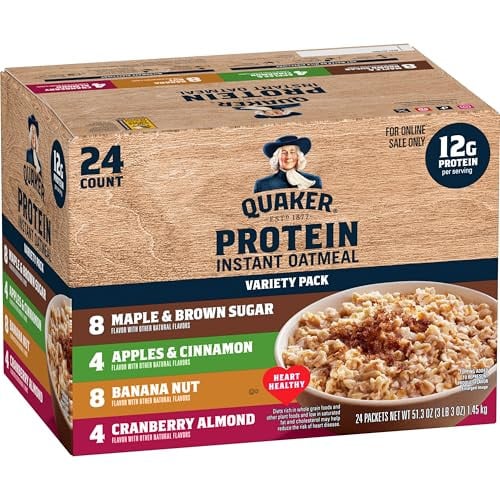 Quaker Instant Oatmeal, Protein 4 Flavor Variety Pack, 24 Count Deal