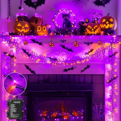 Brightown 10' 120 LED Orange and Purple Battery Operated Halloween Fairy Lights