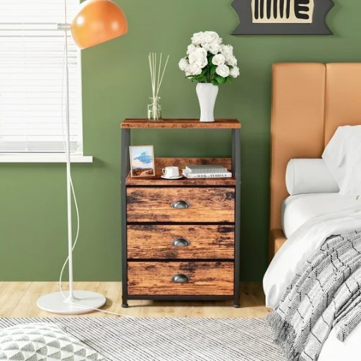TYDIMOR 3-Drawer Night Stand (Rustic Brown)