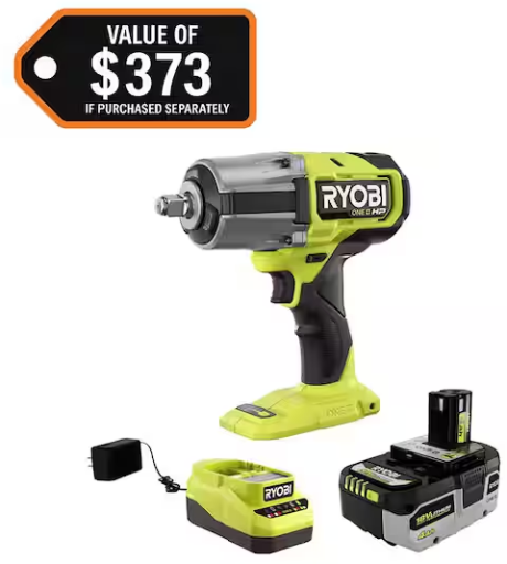 Ryobi ONE+ 18V Brushless Cordless 4-Mode 1/2 in. High Torque Impact Wrench Kit with 4.0 Battery and Charger